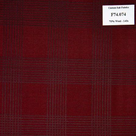 F74.074 Kevinlli V6 - Vải Suit 70% Wool - Đỏ Caro